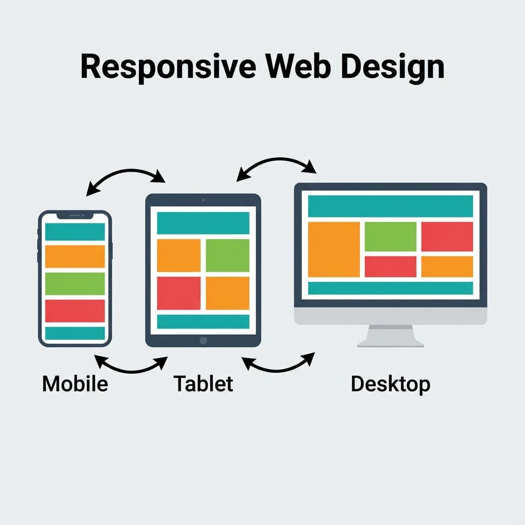 Responsive website design displayed across desktop, tablet and mobile devices