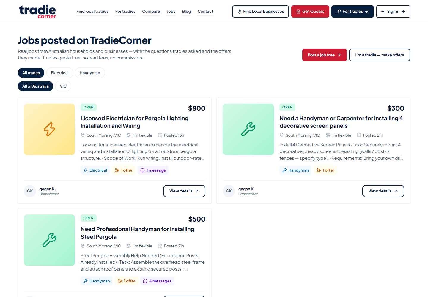 TradieCorner jobs board