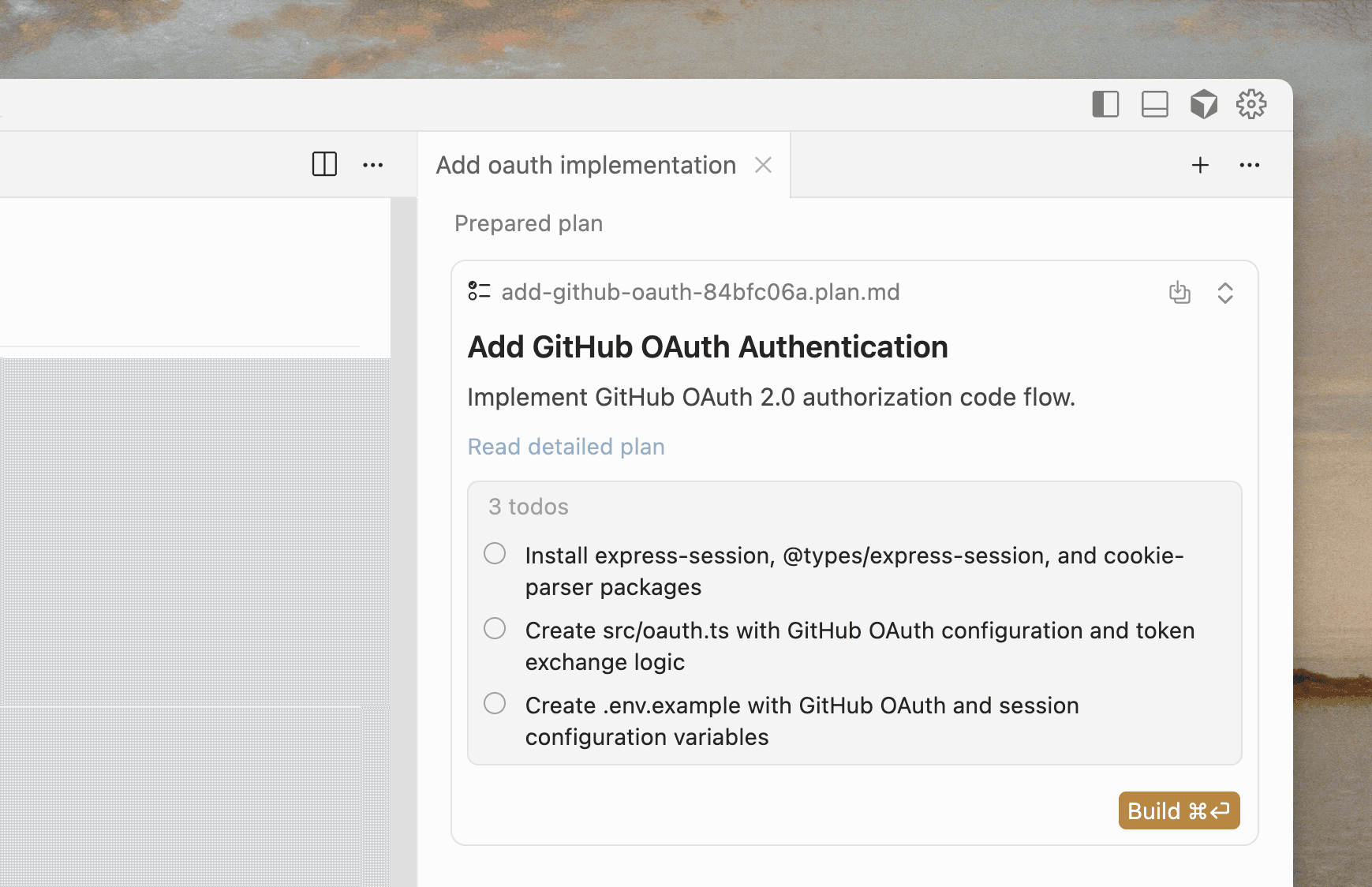 Official Cursor Plan Mode screenshot showing a reviewable implementation plan and task list